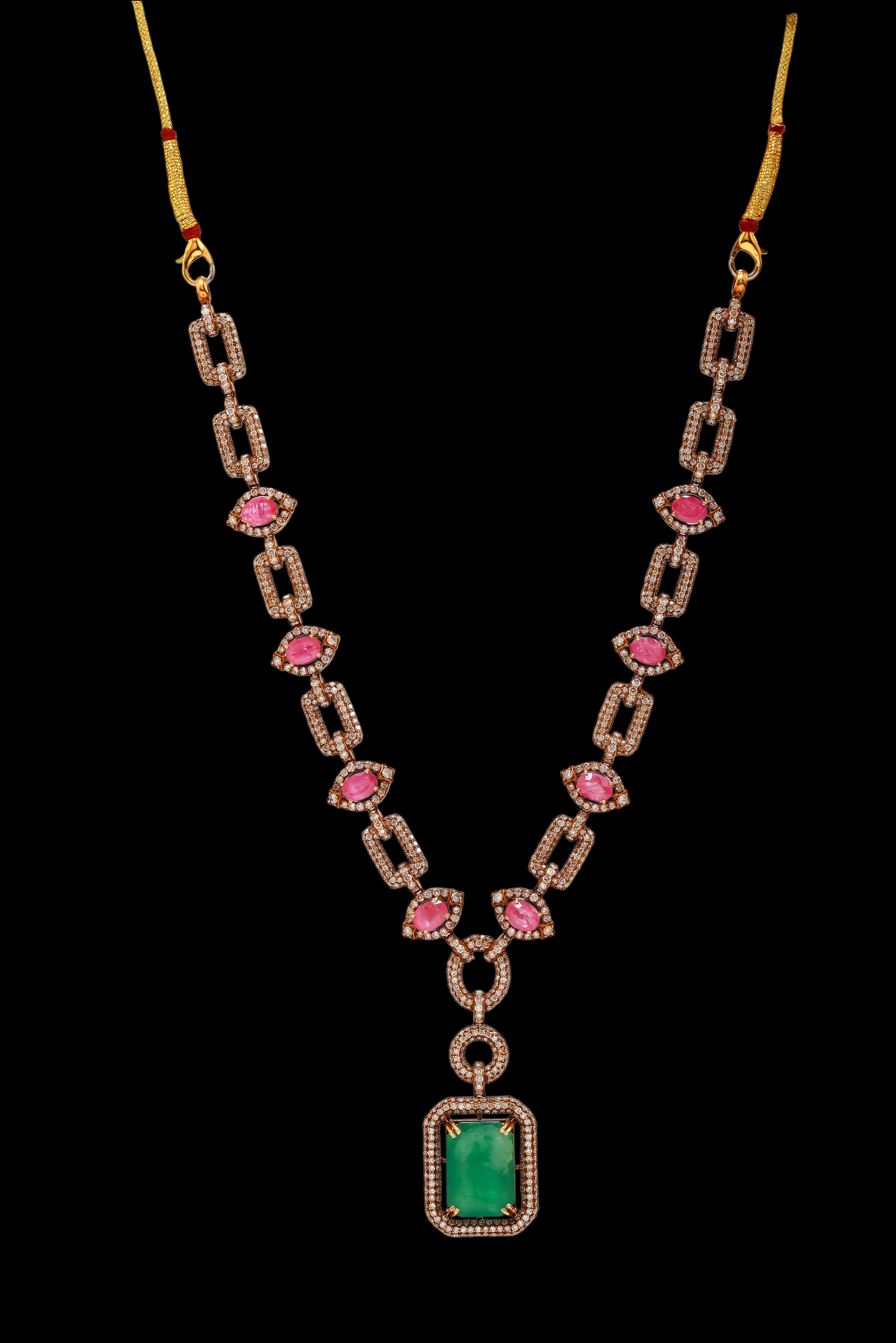 Uncut diamond with rose gold necklace